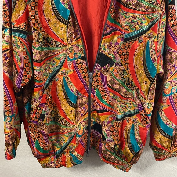 VINTAGE 80s women  colorful long sleeves collard zip up bomber jacket - Picture 3 of 8